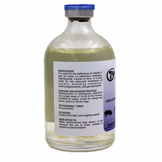 Inyección de vitamina C 10% Medicina nutricional Medicamentos veterinarios para animales Ganado Ovino Caballo Cerdo Perro Gato
