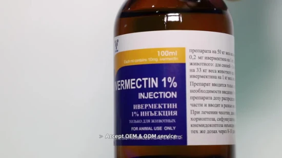 Botella de plástico de medicina veterinaria, solución líquida rosa, inyección de ivermectina al 1% para ovejas, ganado, cabras, camellos